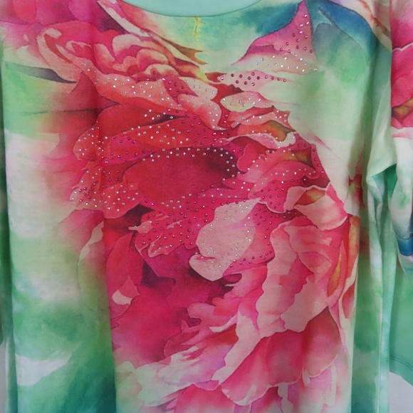 🌹4 for$20🌹 French Bazaar Sparkle Flower Tunic Shirt XXL - Picture 3 of 10